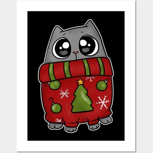 Ugly Sweater Christmas Cat Posters and Art